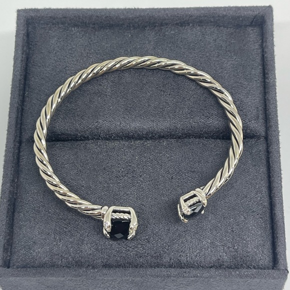 David Yurman Sterling Silver Black Onyx Hematite Chatelaine Bypass 4mm Bracelet - Picture 6 of 11